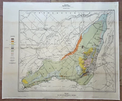 MAPA GEOLÓGICO MONTREAL 1913 MAPA MUY GRANDE SIGLO XX Foto 1 de 4