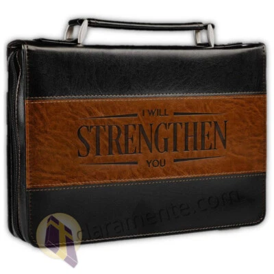 Large Bible Cover for Man - I Will Strengthen You - Isaiah 41:10 - brown - image 1 of 3