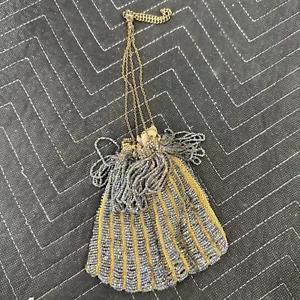 Vintage Beaded Iridescent Purple Side Fringe Beaded Flapper Purse, Metal Handle - Picture 1 of 11