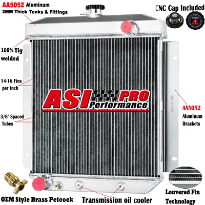 4 Row Aluminum Radiator For 1954-1956 1955 Ford Country Squire Victoria Sunliner Foto 1 de 4