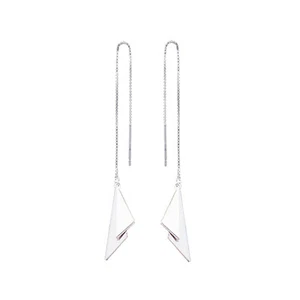 Argento Sterling Doppio Triangolo Lucido Goccia Tira Attraverso a Filo Orecchini - Foto 1 di 13