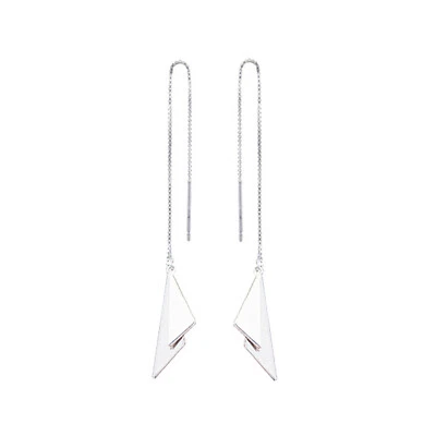Orecchini Pendenti A Goccia In Argento Sterling Con Doppio Triangolo Lucido - Immagine 1 di 4