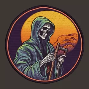 Skeleton Patch Iron-on Applique Halloween Grim Reaper Badge Scary Horror Decor - Picture 1 of 12