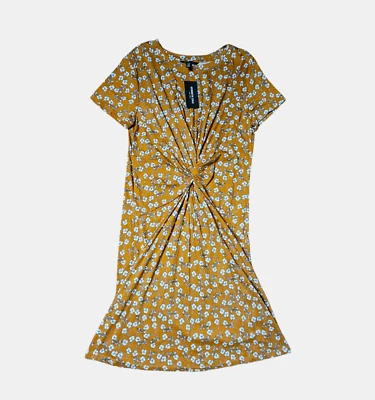 Kenneth Cole 花卉印花扭转 T 恤连衣裙女式 M 棉混纺全新带标签 — 第 1/4 张图片