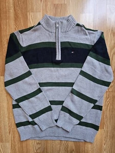 NWT Tommy Hilfiger Gray Striped ¼ Zip Boys Sweater L 16/18 Christmas $49.50 - Picture 1 of 1