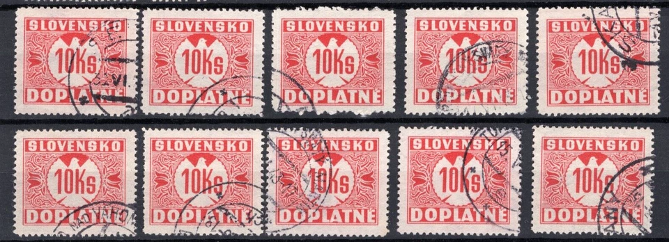 1939 SLOVENSKO SLOVAKIA 10ks DOPLATNE Postage Due Lot x 10 - Image 1 of 1