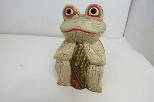 Indonesia Bali Hand Carved and Painted Wooden Frog Statues Folk Art Vintage - Picture 1 of 5