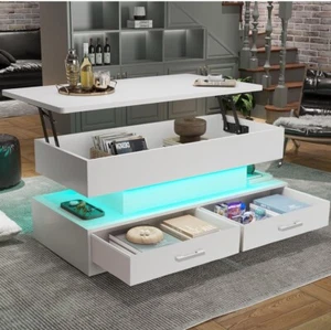 40" Lift Top Coffee Table with 2 Drawers and LED Light for Dining Reception Room - Picture 1 of 6