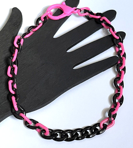 VETEMENTS "Collana Collega Cavo Choker in Resina Acrilica Cristallo Plastica Cordolo Rosa Nero 15""