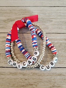 Any Team! Set of Chicago Cubs Bracelets Stacking Bracelets Heishi Bracelets - Picture 1 of 2