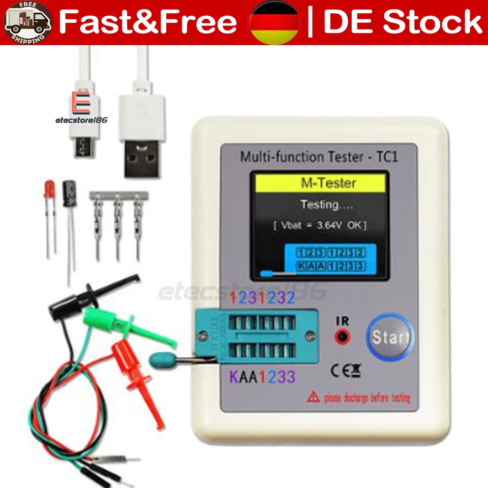 Transistor Tester Komponententester LCR TC1 Diode Widerstand Kapazität Potis DE - Bild 1 von 4