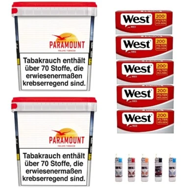 2x Paramount GIGA Box 230g Volumentabak Stopftabak + 1000 Hülsen + 5 Feuerzeuge - Bild 1 von 4