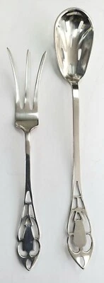 Juego de manillar perforado Manchester Sterling limón tenedor y cuchara de oliva Foto 1 de 4