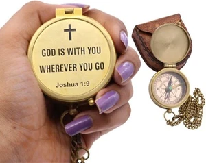 Solid Brass Directional Engraved Compass, Christian Gifts for Men, Boys, Girls - Picture 1 of 7