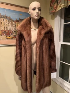 Nuevo Abrigo 31" Largo Hasta la Rodilla Natural Mujer Sable Marrón Piel Visón Real 8/10 Med. - Imagen 1 de 9