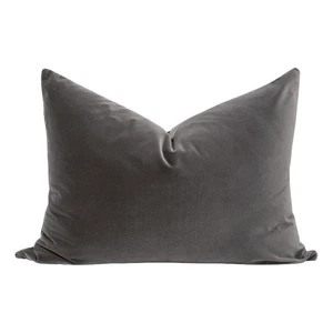 Maklaine Transitional 34" Dutch Pillow in Dark Dove Gray Velvet (Set of 2) - Picture 1 of 4