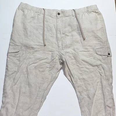 Caribbean Linen Casual Cargo Pants Men's 50 X 30 Gray Tropical Beach Read - Image 1 of 4