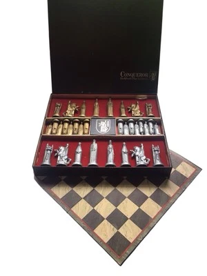 Juego de ajedrez esculpido vintage Conqueror 1962 de Ganine completo color dorado plata Foto 1 de 4