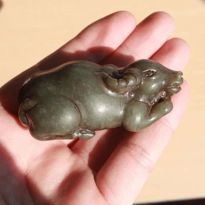 $350 BUEY VACA PORTÁTIL JADE Tallado ANTIGÜEDADES CHINAS FINAS 109g Foto 1 de 4
