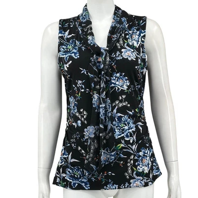 Top White House Black Market para mujer mediano negro oscuro floral lazo cuello elástico Foto 1 de 4