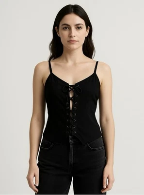 Corsé de Colección Negro con Cordones Camuflado Top Correa de Espagueti Talla L Y2K Goth Milk Maid Foto 1 de 4