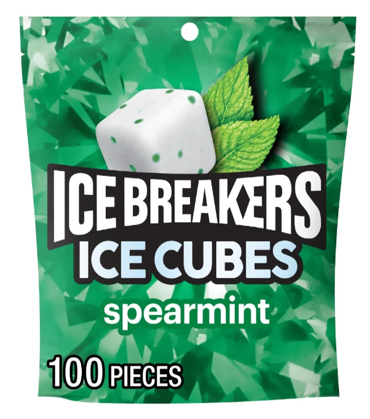 ICE BREAKERS Ice Cubes Spearmint Sugar Free Chewing Gum Pouch 8.11oz 100piece