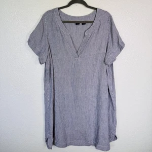 Tahari Dress Womens 2X Linen Striped Blue White Coastal Resort Summer Casual XXL - Picture 1 of 11