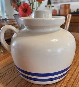 Vintage Robinson Ransbottom Pottery Co Roseville Ohio vaso di fagioli blu con coperchio con manici - Foto 1 di 10