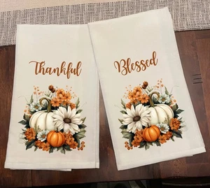Fall Pumpkin Thanksgiving Holiday Kitchen Towel Cotton Flour Sack Size 28x28 New - Picture 1 of 1