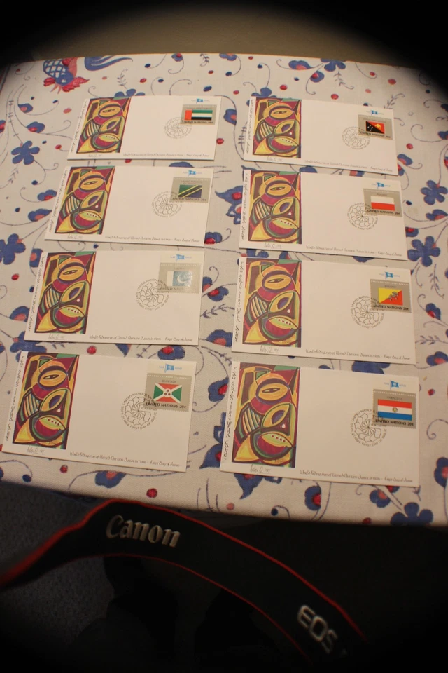 1984 UN WFUNA Flag Series -w/stamp logo-cachets(8)-Anthony Quinn Art-FDC - Image 1 of 2