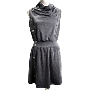 Modcloth i.ner Gray Sleeveless Dress Women's Funnel Neck Button Accent Small - Picture 1 of 7