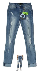 Indigo Rein Rollmanschette schmales Bein Distressed Style Denim Jeans Junioren 24Wx27L neu mit Etikett - Bild 1 von 1
