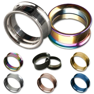 2 Pezzo Acciaio Flesh Tunnel Filetto Double Flared Inox Piercing Orecchio Z155p - Foto 1 di 12