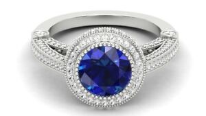 14k White Gold Natural Sapphire Diamond Engagement Band Gemstone Ring For Women