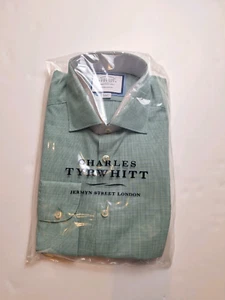 Charles Tyrwhitt Shirt Green 15.5" - 33" Extra Slim Fit Cotton Linen - Picture 1 of 3