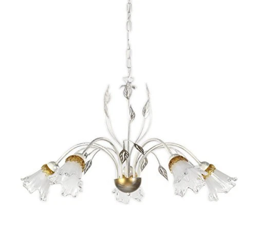 ONLI - Lampadario 5 luci Lancia in metallo bianco spennellato argento con (p5t) - Immagine 1 di 1