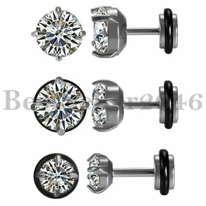 2-6pcs Men Women Round Cut Clear Cubic Zirconia Stainless Steel Stud Earrings - Picture 1 of 12