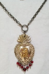 ANTIGUO COLLAR COLGANTE MILAGRO Corazón EX-VOTO Plata y Oro ÚNICO EN SU CLASE Hecho a Mano - Imagen 1 de 4