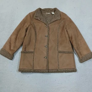 LL Bean Coat Womens Extra Large Brown Shearling Faux Suede Jacket Sherpa Rancher - Picture 1 of 21