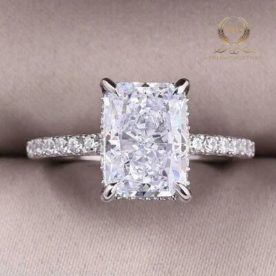 3 Carat Radiant Cut Moissanite Solitaire Engagement Ring Solid 14K White Gold - Image 1 of 4