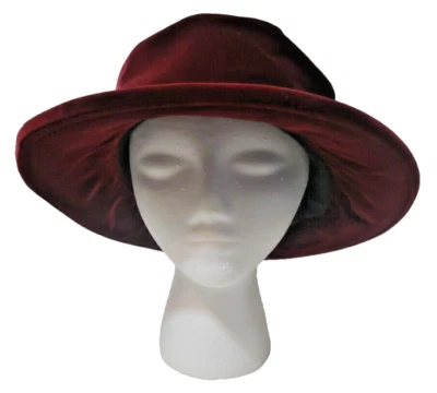 Women Ladies Burgundy Velour Brimmed Hat - Image 1 of 4
