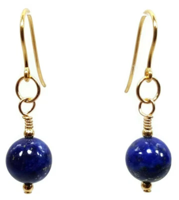 Lapis Lazuli Earrings, 9ct Solid Gold Drop Earrings Blue Lapis Protection Beads - Image 1 of 4