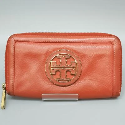 Cartera Monedero Continental Naranja TORY BURCH Logo Cuero Cremallera Alrededor Foto 1 de 4