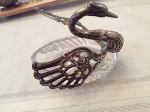 Antique Silver Decorative Moveable Swan In A Glass Candy Dish - Picture 1 of 12