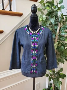 Ruby Rd. Women's Blue Denim Cotton Long Sleeve Party Wear Jeans Jacket Size 12 - Picture 1 of 10