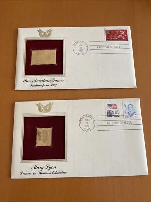 1987 2 Pcs FDC  Golden replica 22 kt Gold Stamp FDI Cover - Image 1 of 4