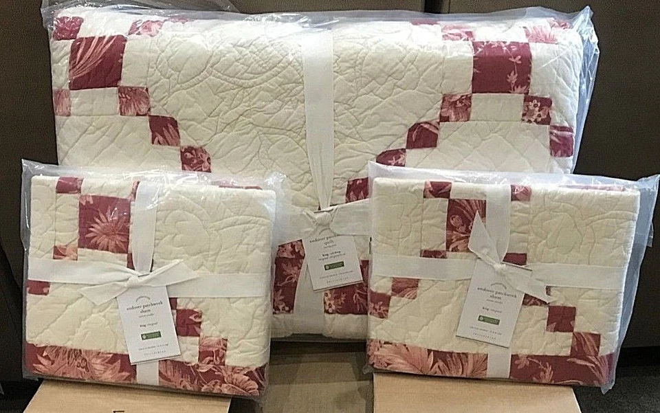 Pottery Barn Andover patchwork KING quilt 2 KING shams RED floral - Image 1 of 1