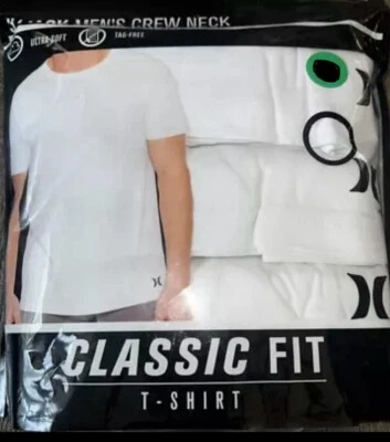 Hurley ~ Men's 3-Pack T-Shirts Crew Neck Undershirts White Cotton ~ M (38-40) - Image 1 of 3