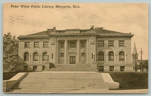 Marquette Michigan ~ Peter White öffentliche Bibliothek ~ Flug steigt auf ~ Postkarte 1907 - Bild 1 von 2
