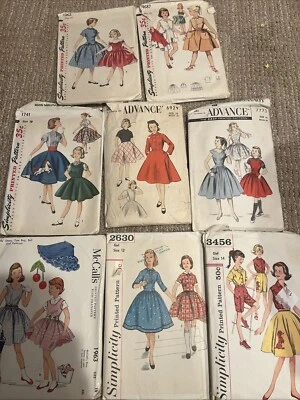 Lot Size GIRL’s 10 12 14 Vintage Sewing Patterns 40s 50 Dress Advance Simplicity - Image 1 of 4